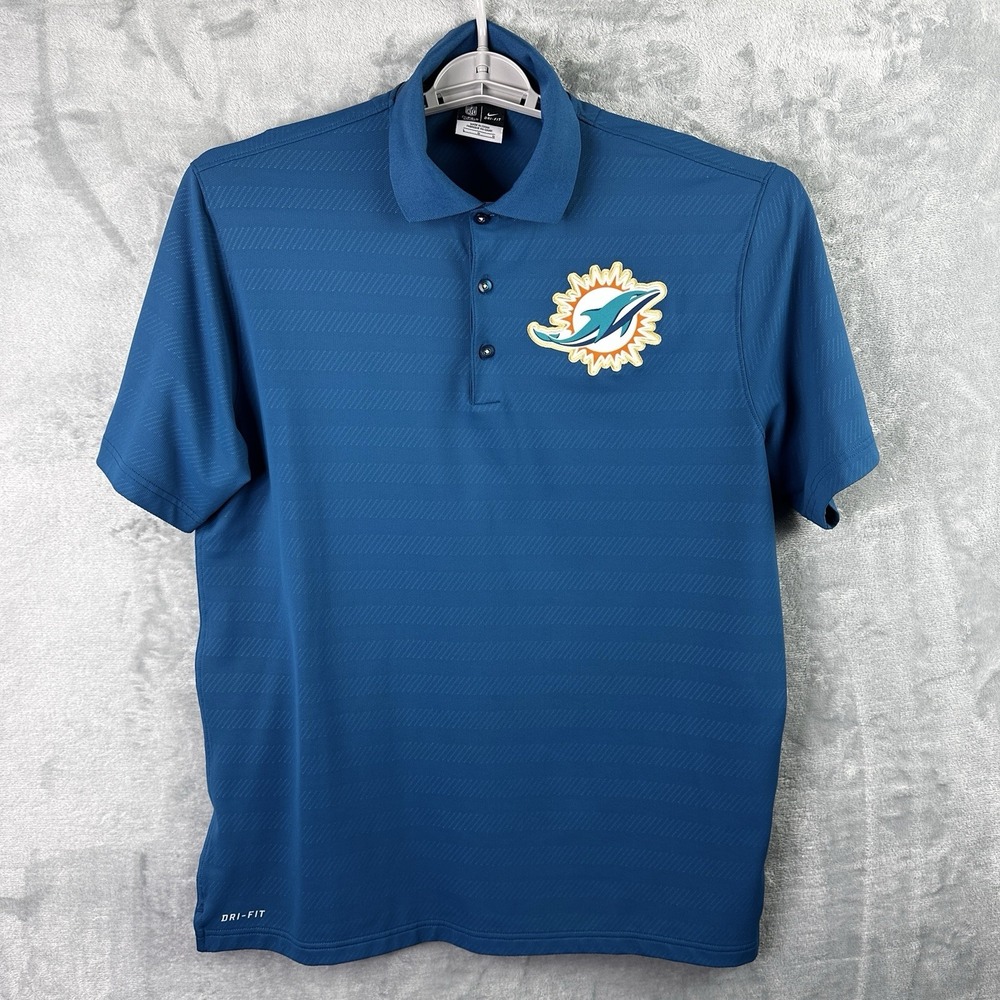 Nike Miami Dolphins Polo Shirt Men's Large Blue NFL On-Field Dri-Fit